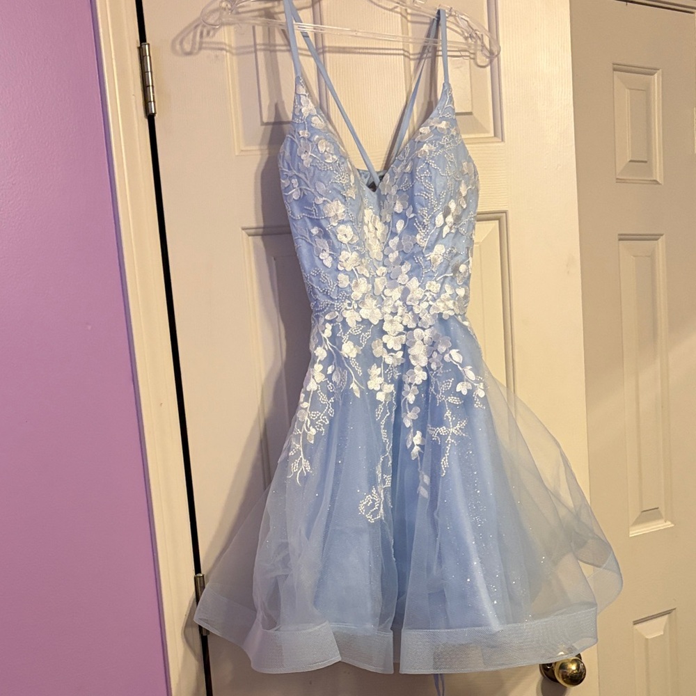 Elegant Light Blue Floral Dress